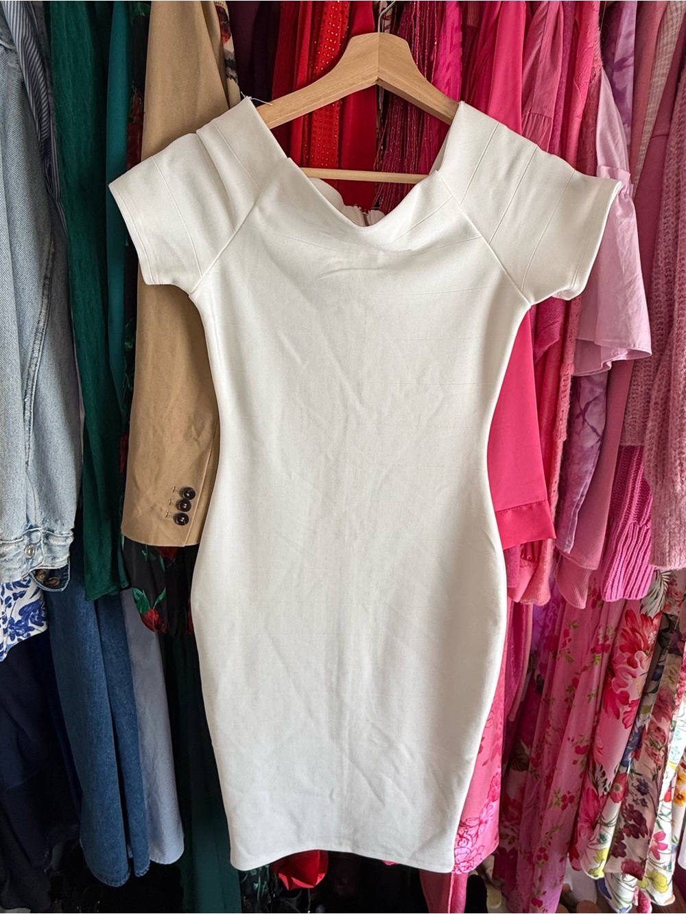 Haute Monde White Off-Shoulder Midi Dress